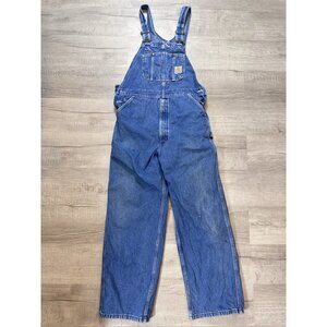 Carhartt Mens 36x30 Loose Fit Blue Denim Carpenter Bib Overalls R07 DST Workwear